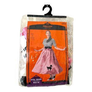 1950s Poodle Skirt Costume Dress – Pink Skirt with Black & White Striped Top – W